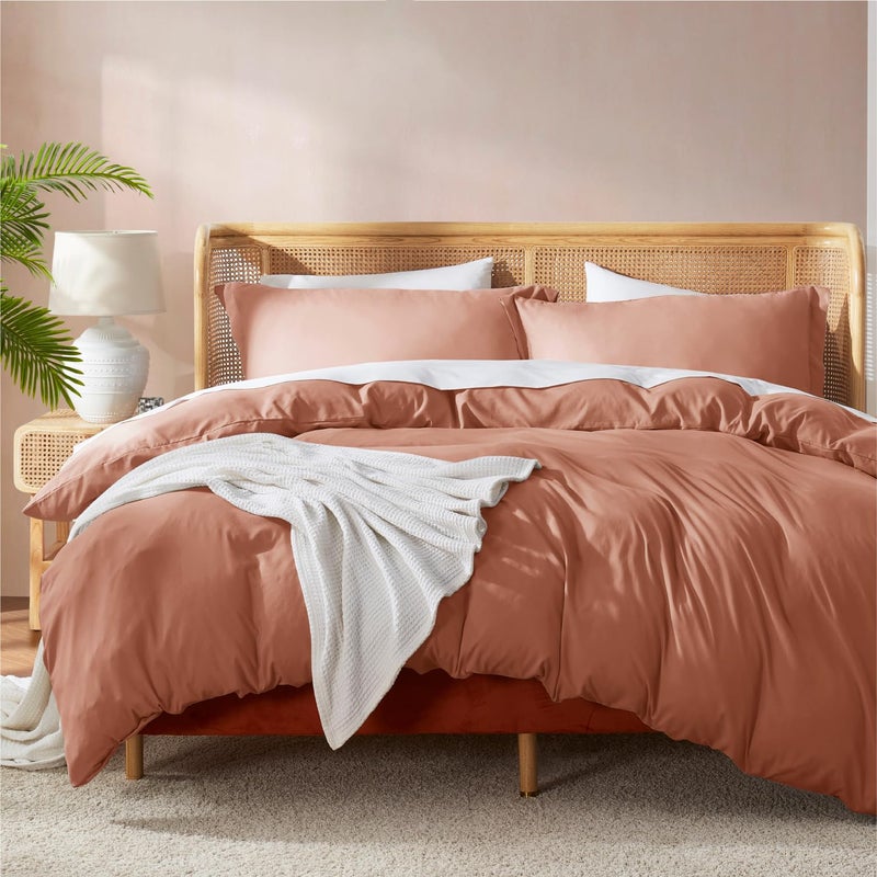 Nestl Rust California King Duvet Cover Sets - Soft Double Brushed Cal King Duvet Cover, 3 Piece, with Button Closure, 1 Duvet Cover 104x98 inches and 2 Pillow Shams - Image 1